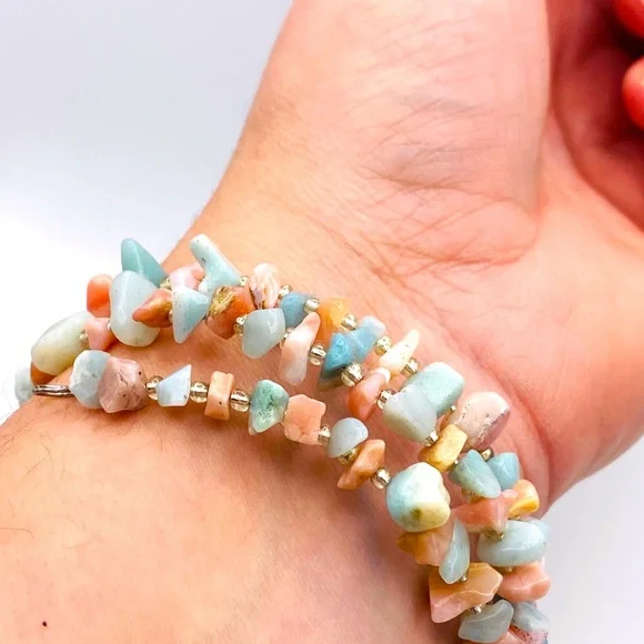 Amazonite and Rhodonite Memory Bracelet - Picture 2 of 3
